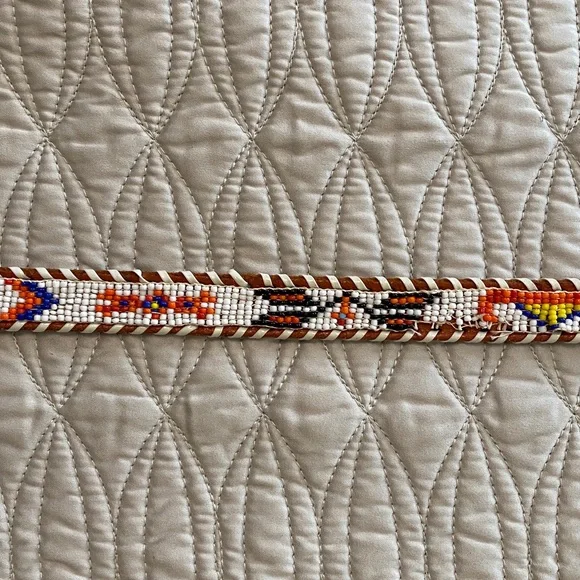 Vintage Beaded Brown Leather Belt - Picture 6 of 16